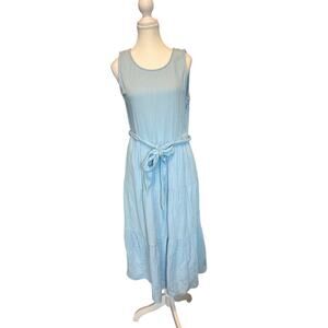 J Crew Factory | Light Blue 100% Gauze Cotton Belted Tiered Midi Dress | 8